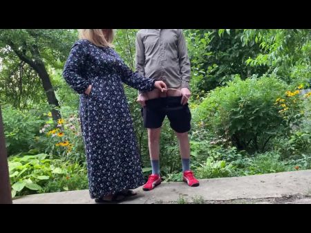 Mom Mummy Helps Her Stepson Urinate Outside And Urinate Standing Herself